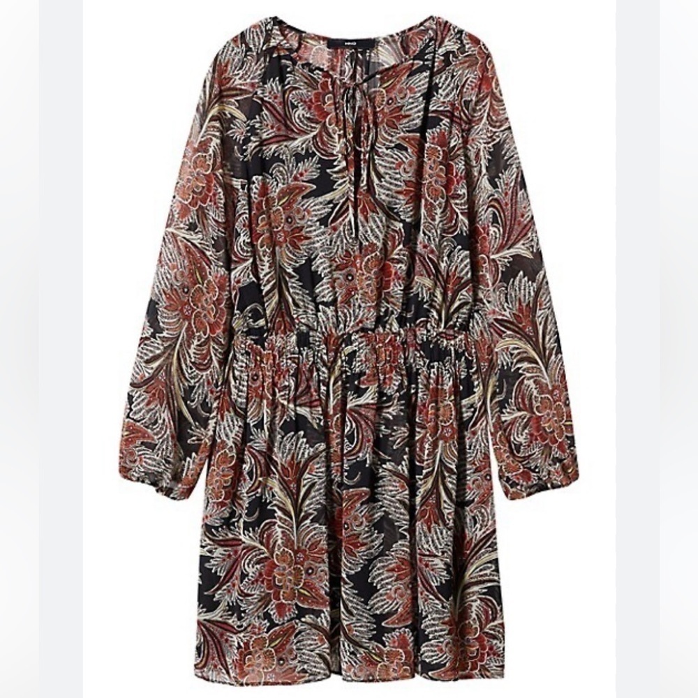 NWT Mango floral chiffon long sleeve mini dress - Picture 3 of 10